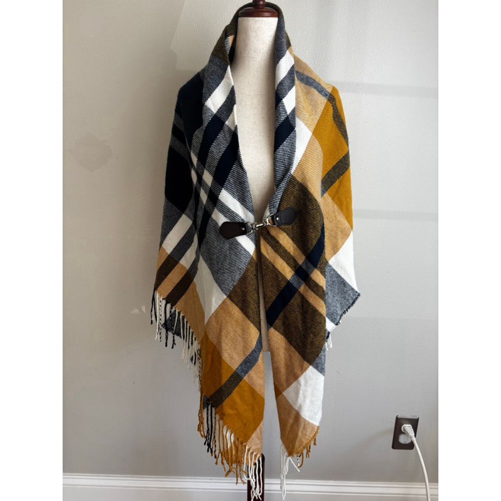 Women's Christopher & Banks Plaid Scarf One Size Yellow Black CJ Banks designer